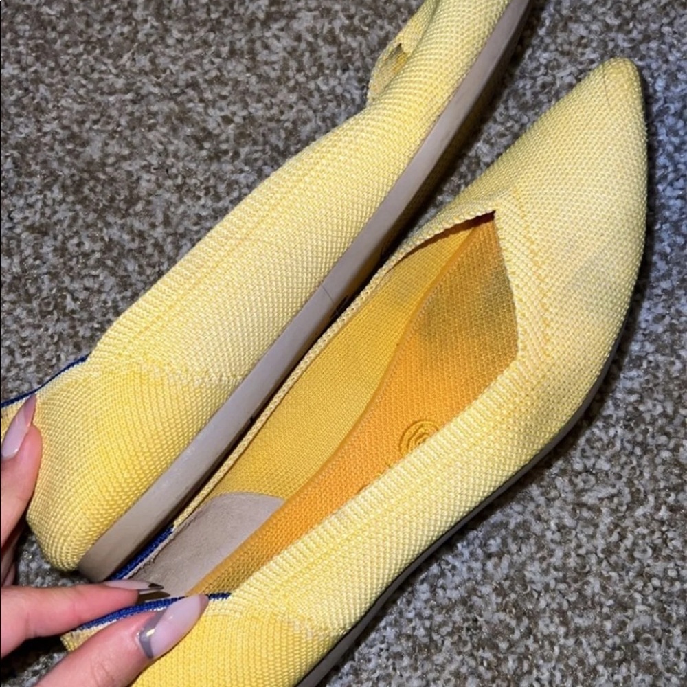yellow rothy’s. could be washed in the washer machine, so comfy!